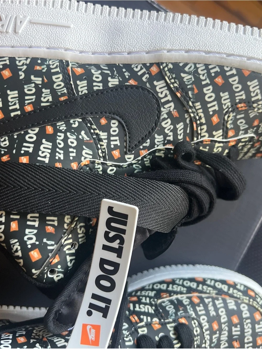 Nike Air Force 1 High Top Lace-Up Sneaker All-Over "Just Do It" Black/White - Picture 5 of 12